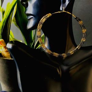 2.75” Handmade Mirror Effect Gold & Black Earrings